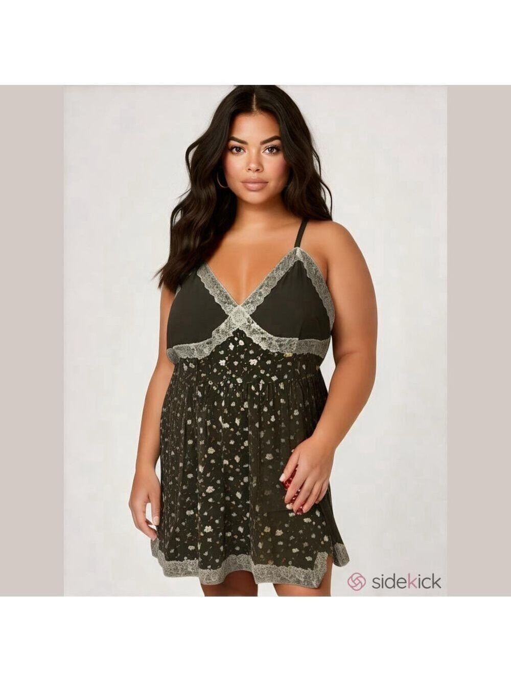 Women's Daisy Street Cami Dress Size 2X Olive Floral Lace Trim